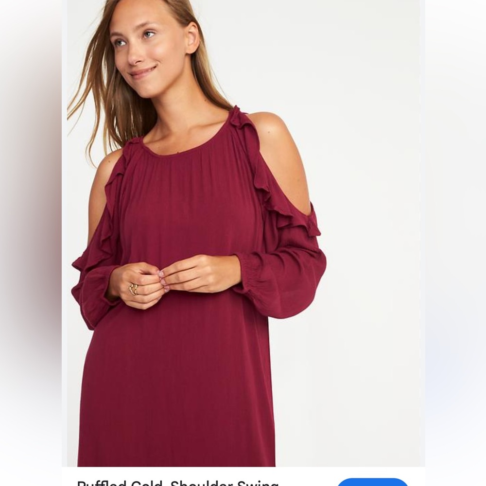 Red Ruffled cold shoulder Sleeve Dress With Sleeve Openings